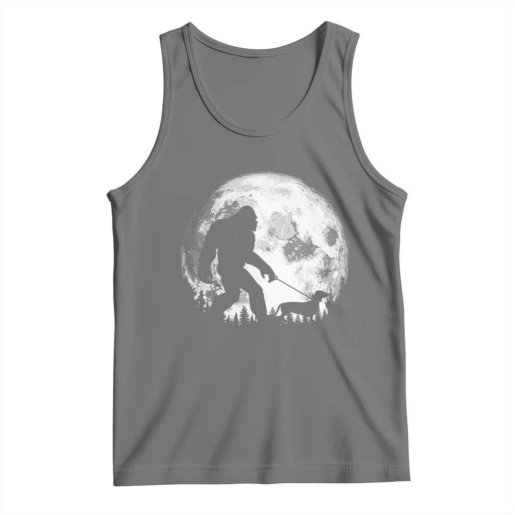 Bigfoot Walking Dachshund Tank Top Funny Doxie Wiener Sasquatch Night Stroll Full Moon TS10 Black Heather Print Your Wear