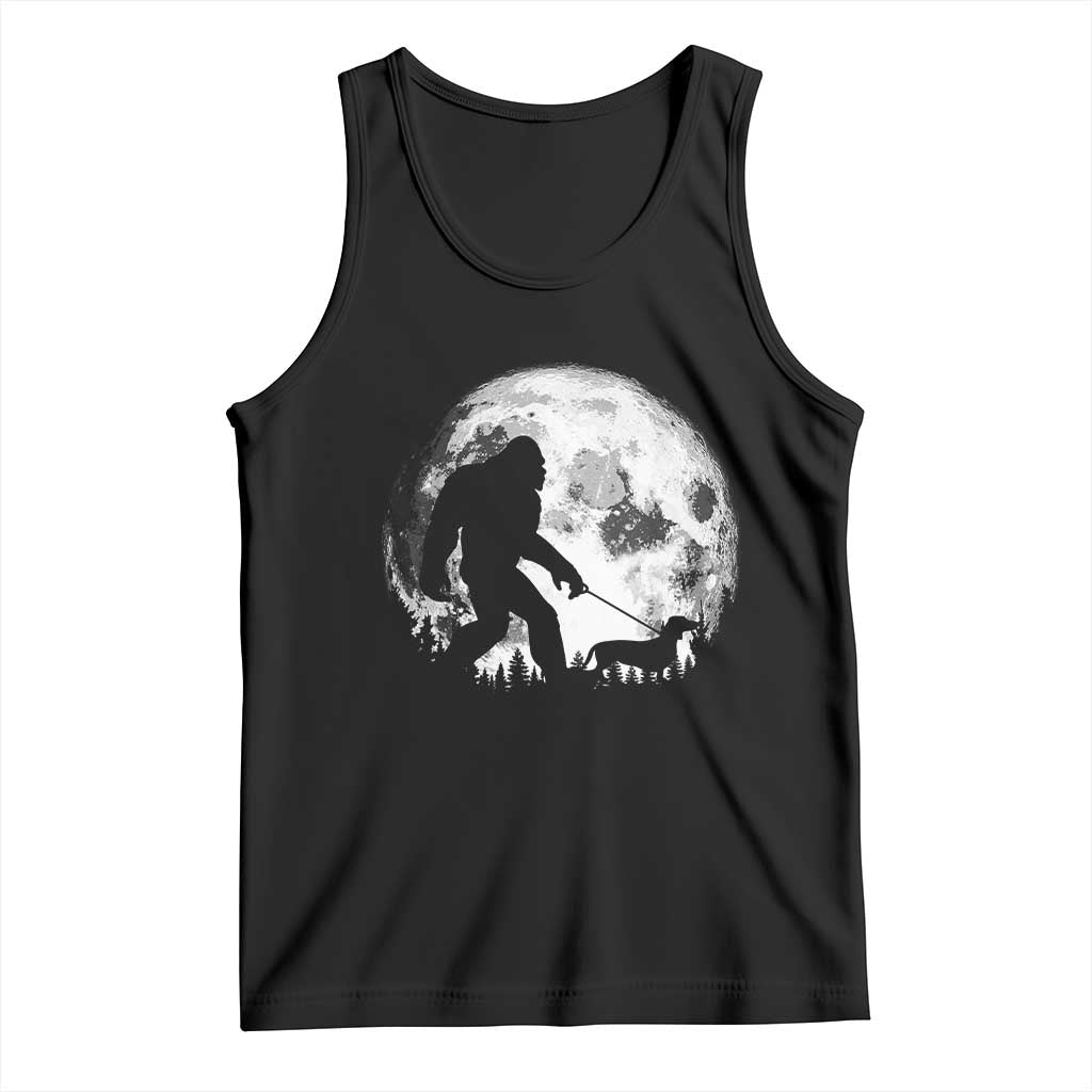 Bigfoot Walking Dachshund Tank Top Funny Doxie Wiener Sasquatch Night Stroll Full Moon TS10 Black Print Your Wear