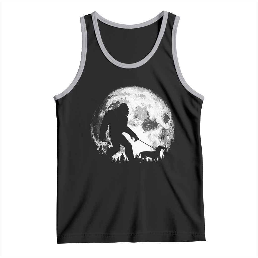 Bigfoot Walking Dachshund Tank Top Funny Doxie Wiener Sasquatch Night Stroll Full Moon TS10 Black Athletic Heather Print Your Wear