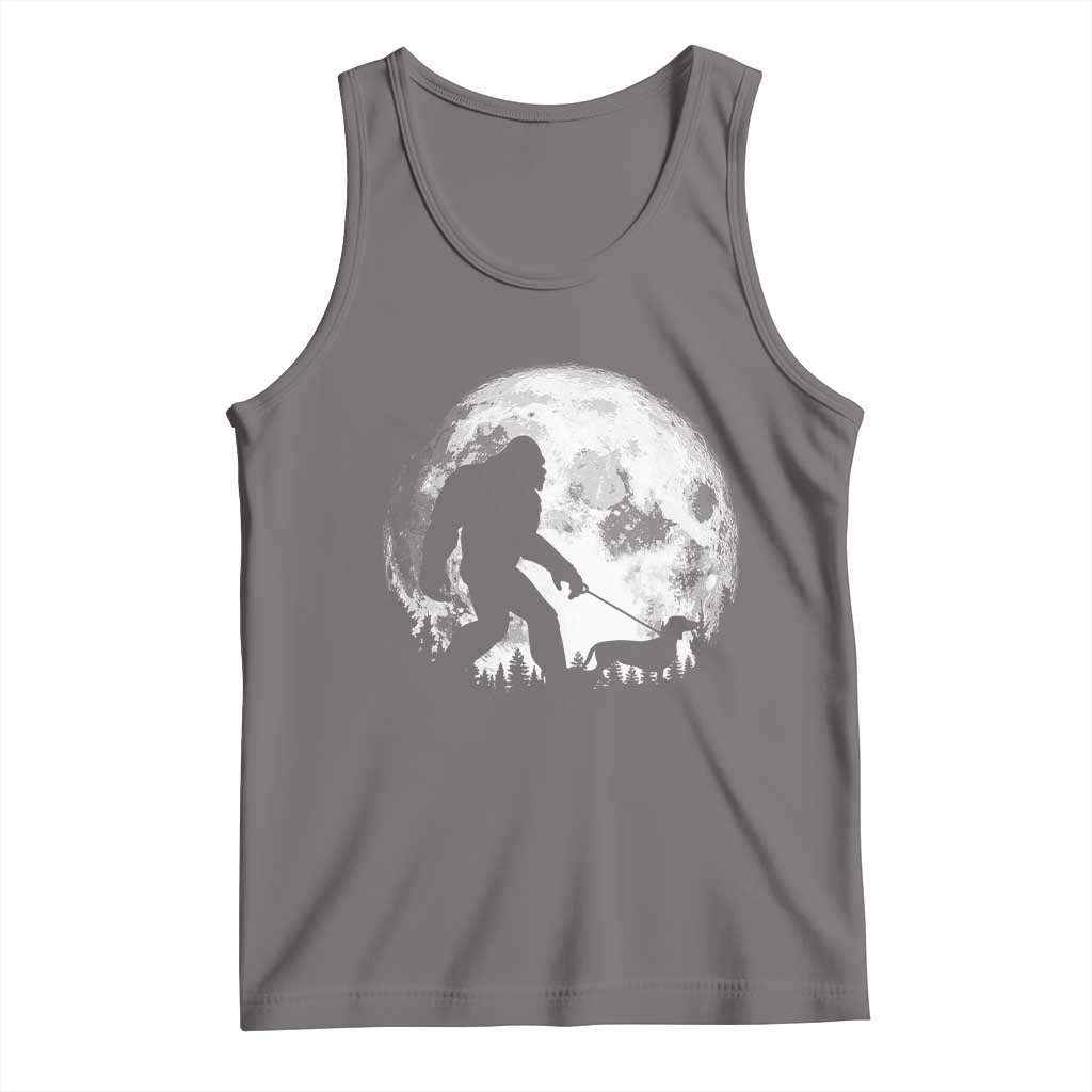 Bigfoot Walking Dachshund Tank Top Funny Doxie Wiener Sasquatch Night Stroll Full Moon TS10 Deep Heather Print Your Wear