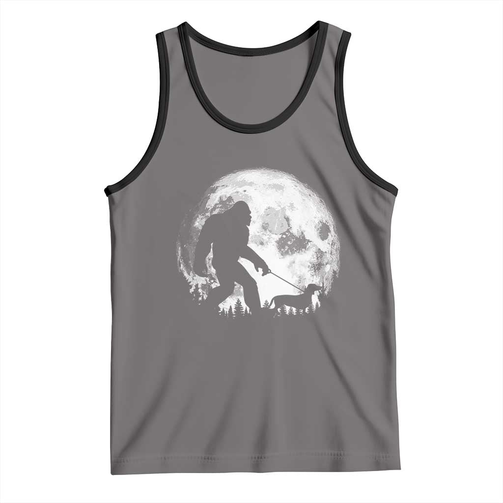 Bigfoot Walking Dachshund Tank Top Funny Doxie Wiener Sasquatch Night Stroll Full Moon TS10 Deep Heather Black Print Your Wear