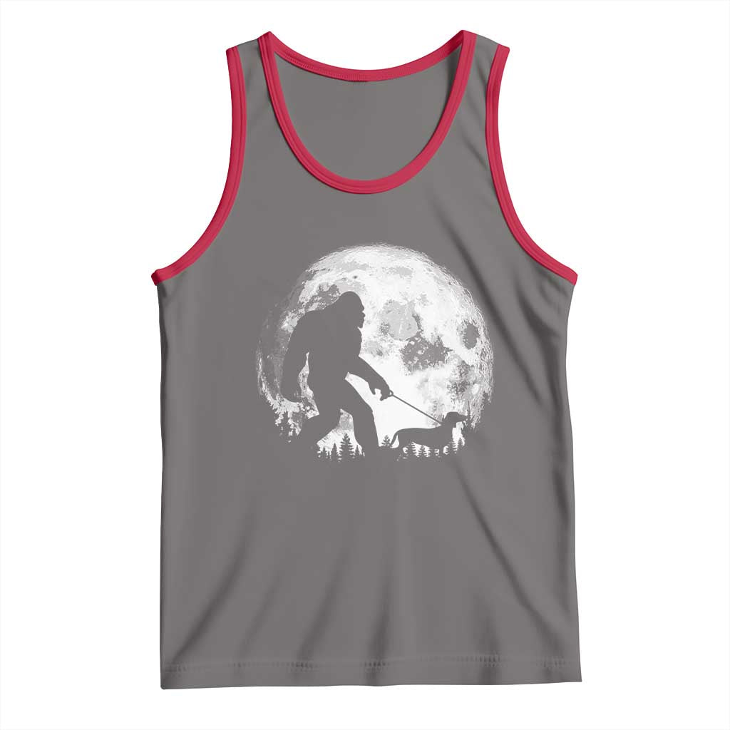 Bigfoot Walking Dachshund Tank Top Funny Doxie Wiener Sasquatch Night Stroll Full Moon TS10 Deep Heather Red Print Your Wear