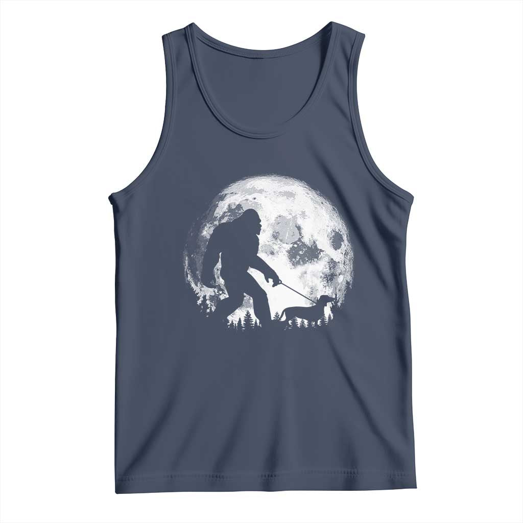 Bigfoot Walking Dachshund Tank Top Funny Doxie Wiener Sasquatch Night Stroll Full Moon TS10 Navy Print Your Wear