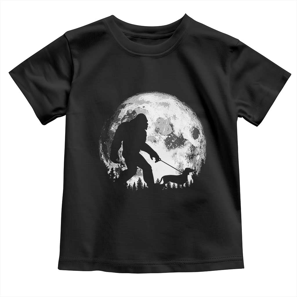 Bigfoot Walking Dachshund Toddler T Shirt Funny Doxie Wiener Sasquatch Night Stroll Full Moon TS10 Black Print Your Wear