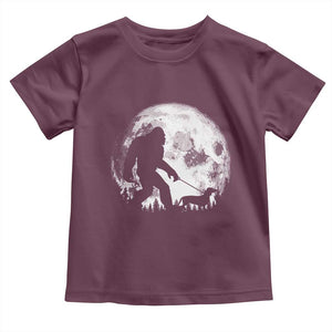Bigfoot Walking Dachshund Toddler T Shirt Funny Doxie Wiener Sasquatch Night Stroll Full Moon TS10 Maroon Print Your Wear
