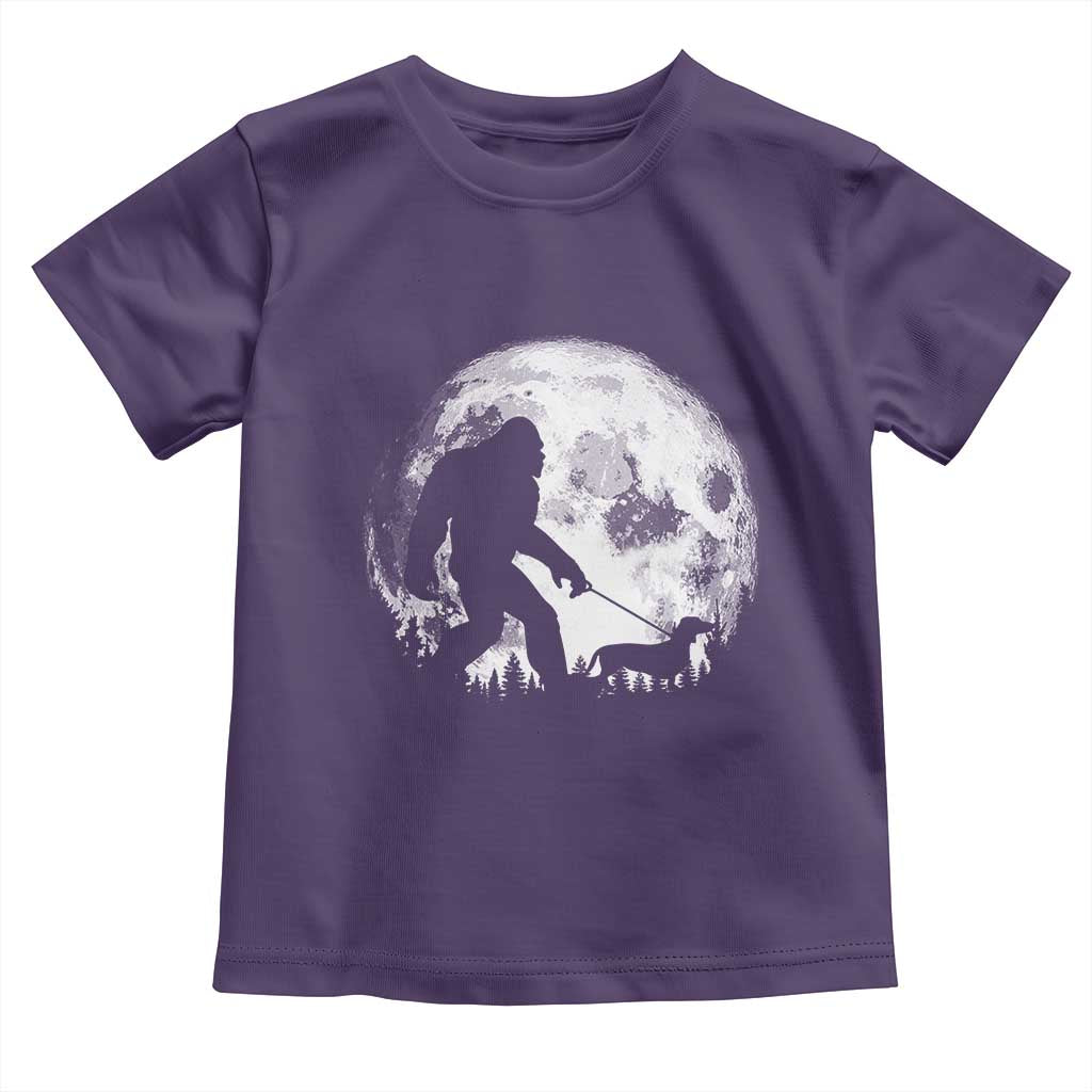 Bigfoot Walking Dachshund Toddler T Shirt Funny Doxie Wiener Sasquatch Night Stroll Full Moon TS10 Purple Print Your Wear