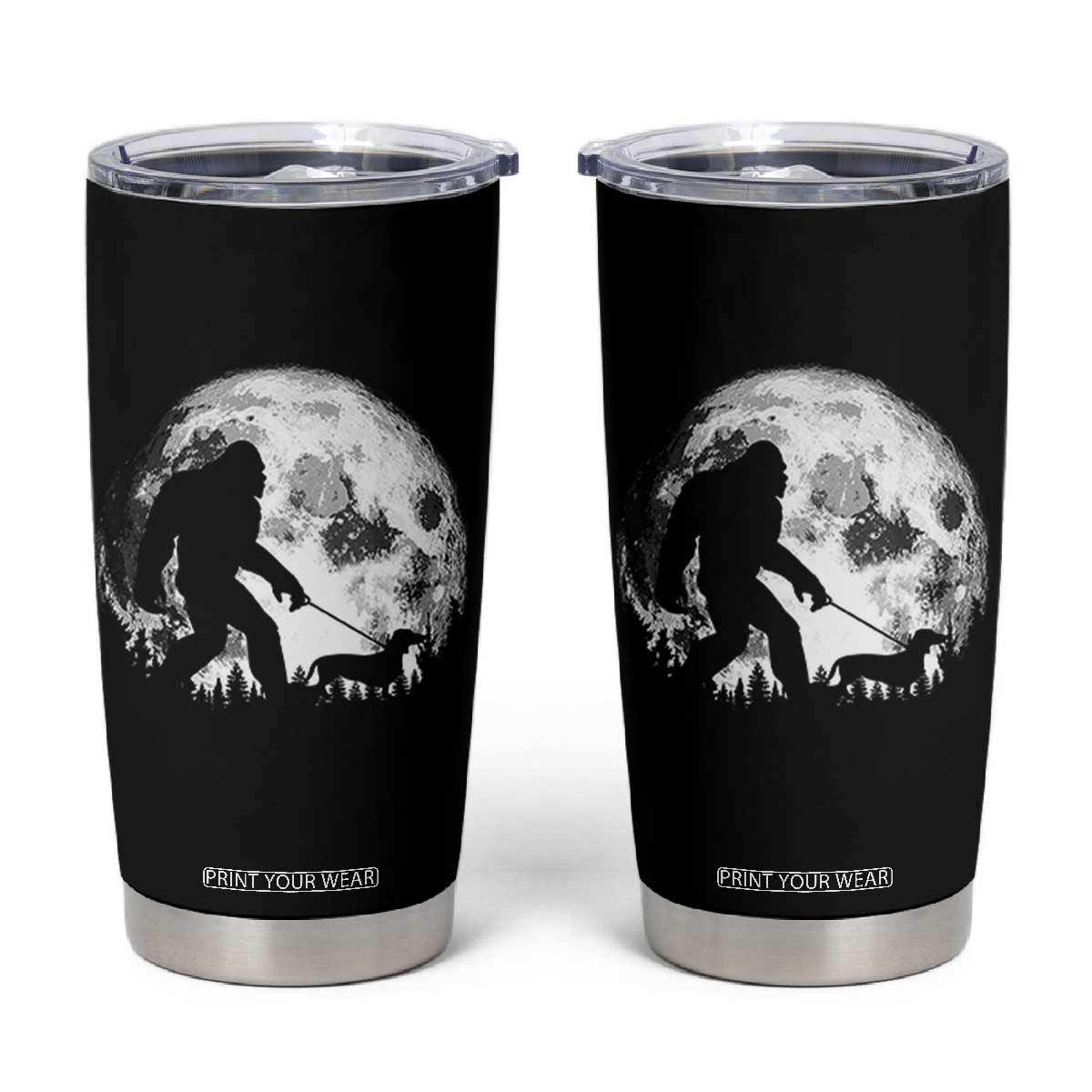 Bigfoot Walking Dachshund Tumbler Cup Funny Doxie Wiener Sasquatch Night Stroll Full Moon TS10 Black Print Your Wear
