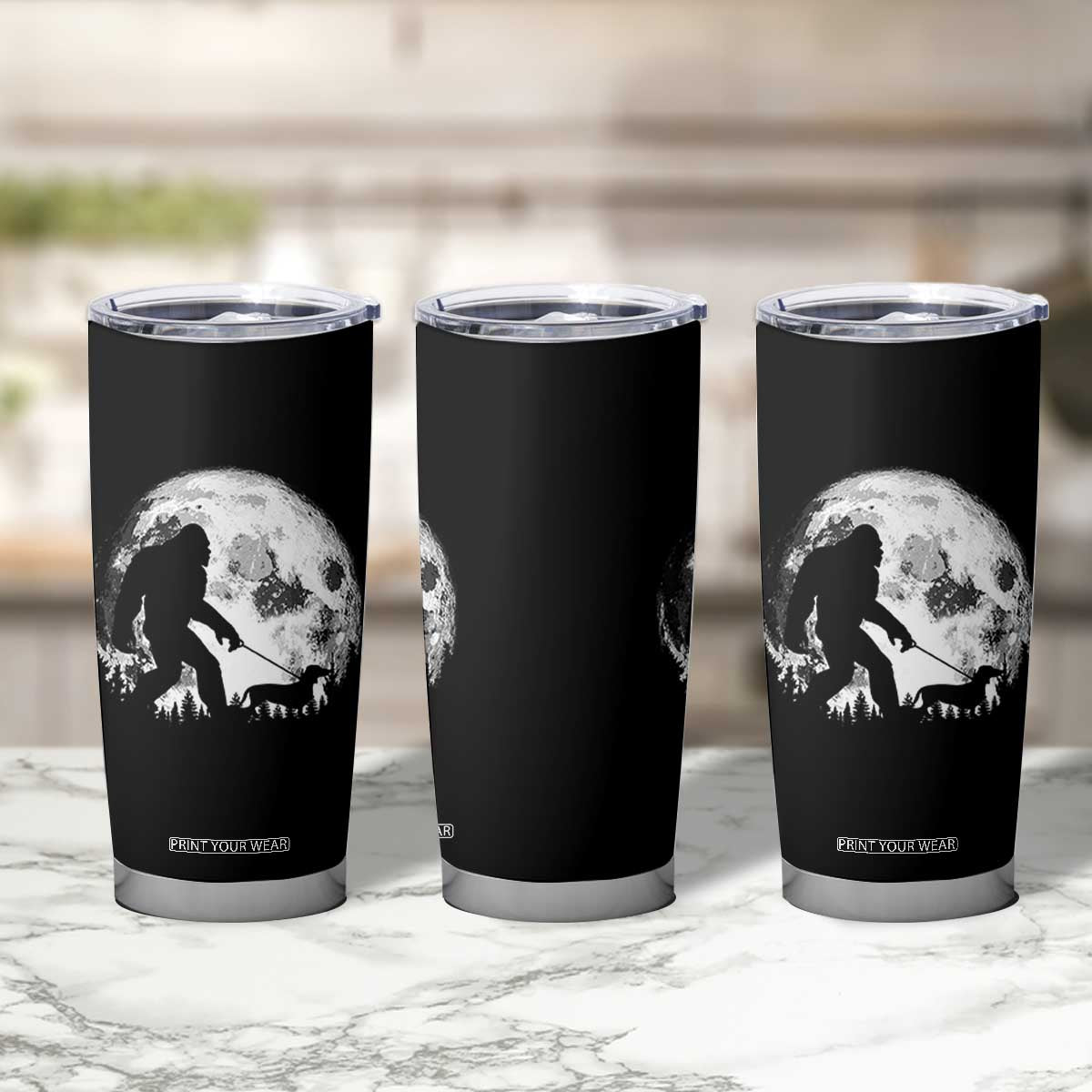 Bigfoot Walking Dachshund Tumbler Cup Funny Doxie Wiener Sasquatch Night Stroll Full Moon TS10 Print Your Wear