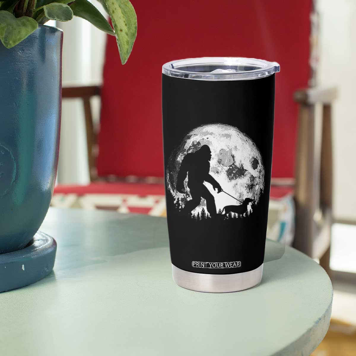 Bigfoot Walking Dachshund Tumbler Cup Funny Doxie Wiener Sasquatch Night Stroll Full Moon TS10 Print Your Wear