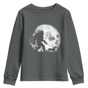 Bigfoot Walking Dachshund Youth Sweatshirt Funny Doxie Wiener Sasquatch Night Stroll Full Moon TS10 Dark Heather Print Your Wear