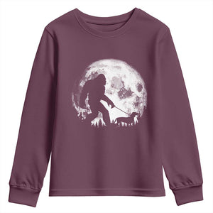 Bigfoot Walking Dachshund Youth Sweatshirt Funny Doxie Wiener Sasquatch Night Stroll Full Moon TS10 Maroon Print Your Wear