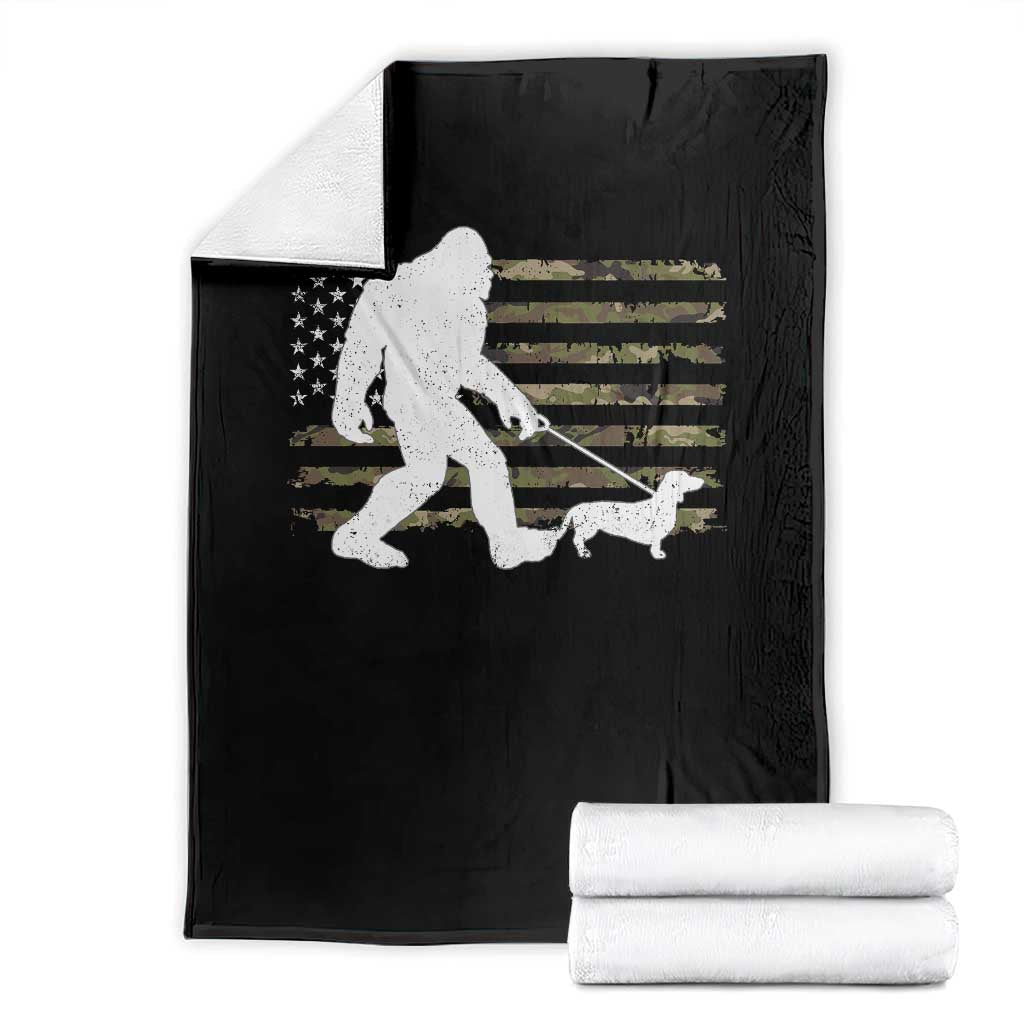 Bigfoot Walking Dachshund Throw Blanket Sasquatch Camo American Flag USA Military Patriotic TS10 Black Print Your Wear