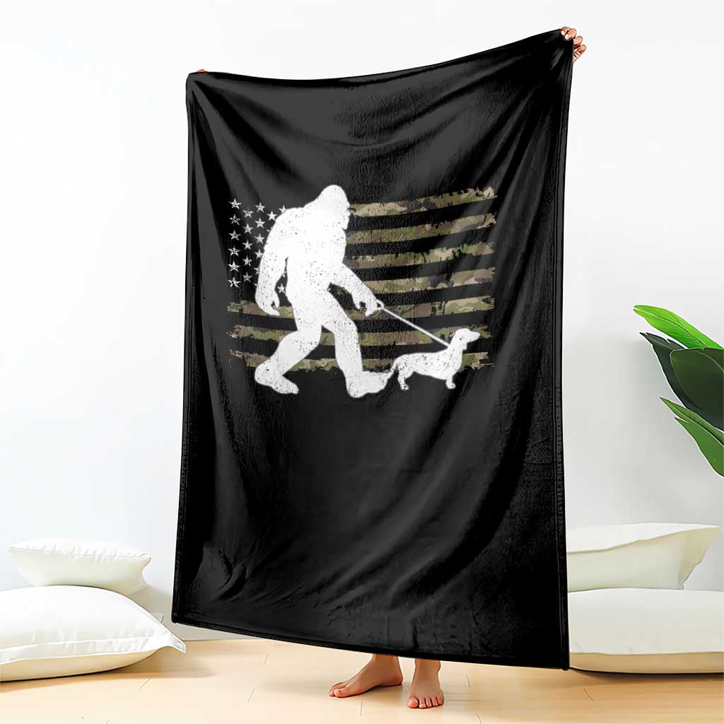 Bigfoot Walking Dachshund Throw Blanket Sasquatch Camo American Flag USA Military Patriotic TS10 Print Your Wear