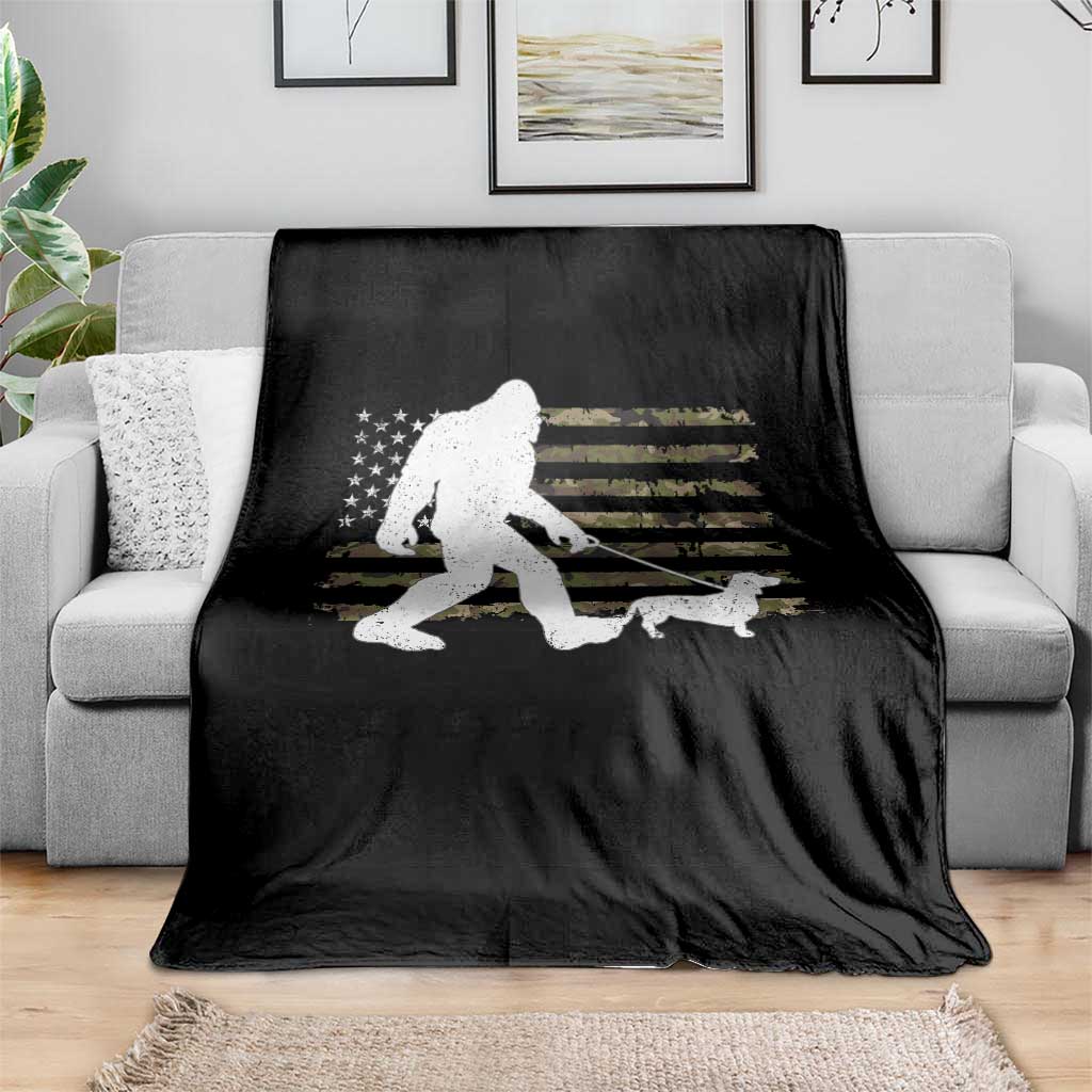 Bigfoot Walking Dachshund Throw Blanket Sasquatch Camo American Flag USA Military Patriotic TS10 Print Your Wear