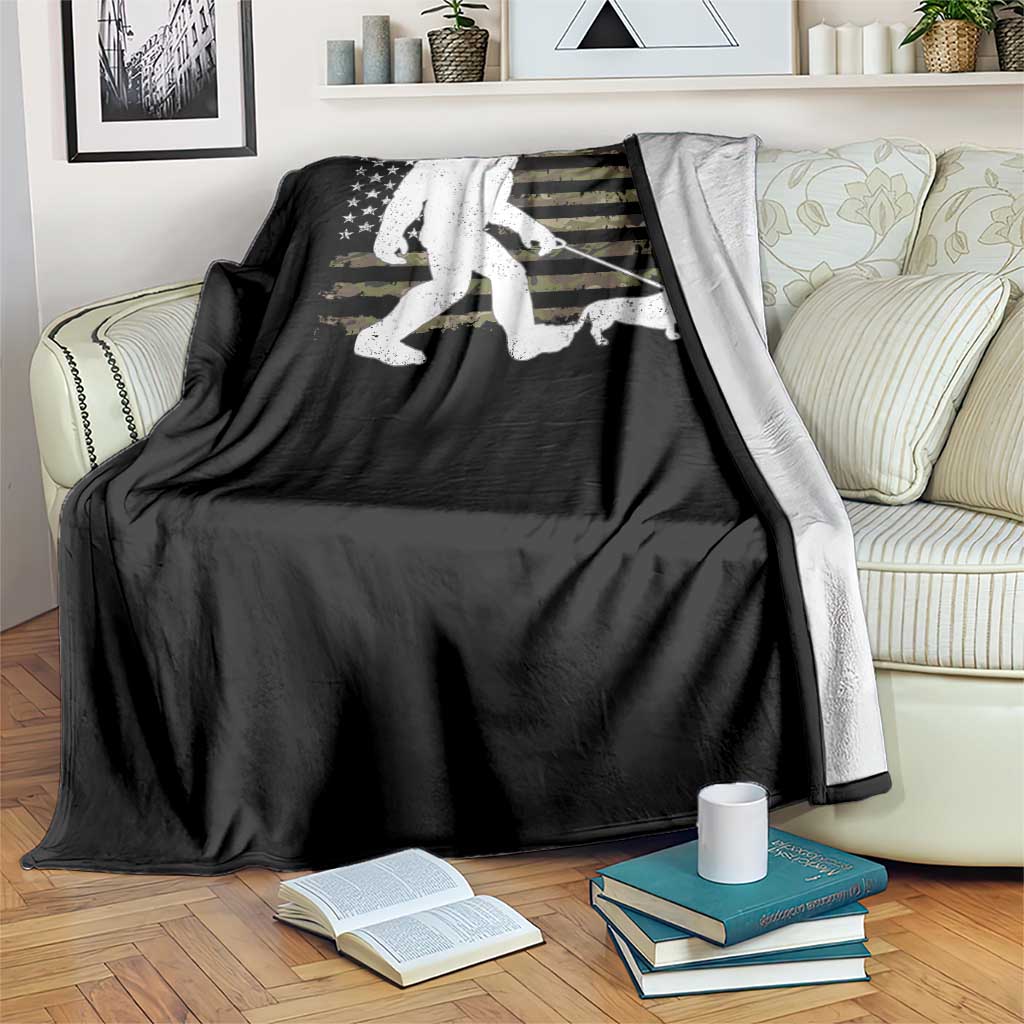 Bigfoot Walking Dachshund Throw Blanket Sasquatch Camo American Flag USA Military Patriotic TS10 Print Your Wear