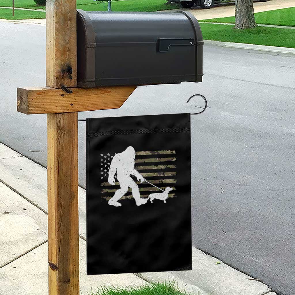 Bigfoot Walking Dachshund Garden Flag Sasquatch Camo American Flag USA Military Patriotic TS10 Print Your Wear