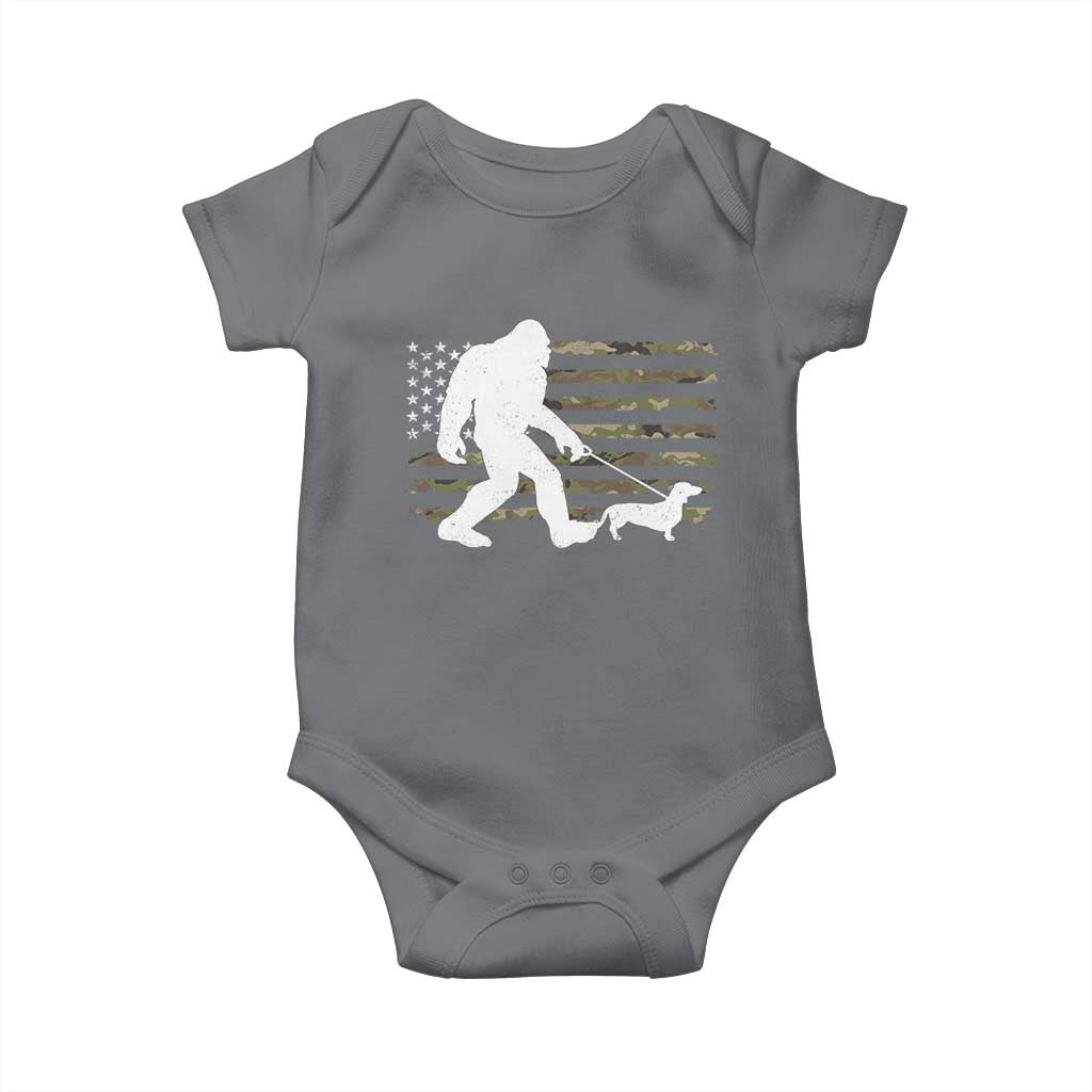 Bigfoot Walking Dachshund Baby Onesie Sasquatch Camo American Flag USA Military Patriotic TS10 Charcoal Print Your Wear