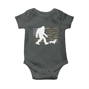 Bigfoot Walking Dachshund Baby Onesie Sasquatch Camo American Flag USA Military Patriotic TS10 Dark Heather Print Your Wear
