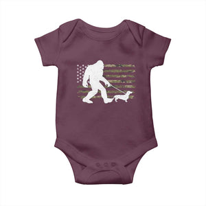 Bigfoot Walking Dachshund Baby Onesie Sasquatch Camo American Flag USA Military Patriotic TS10 Maroon Print Your Wear