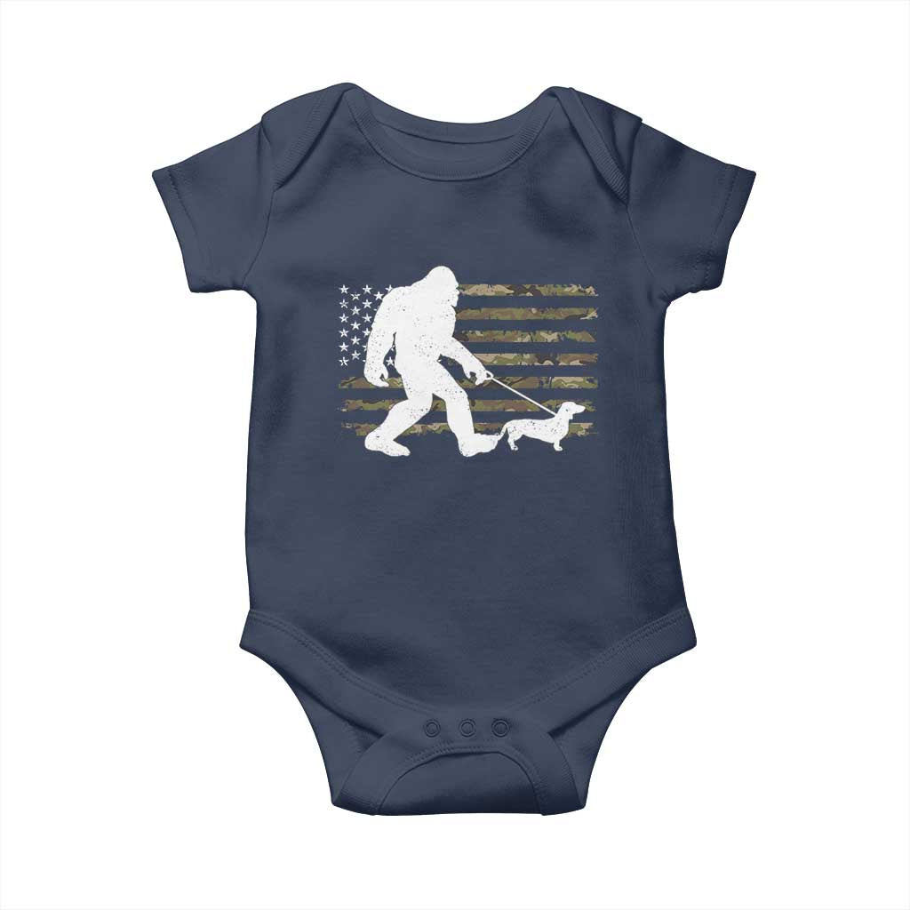 Bigfoot Walking Dachshund Baby Onesie Sasquatch Camo American Flag USA Military Patriotic TS10 Navy Print Your Wear
