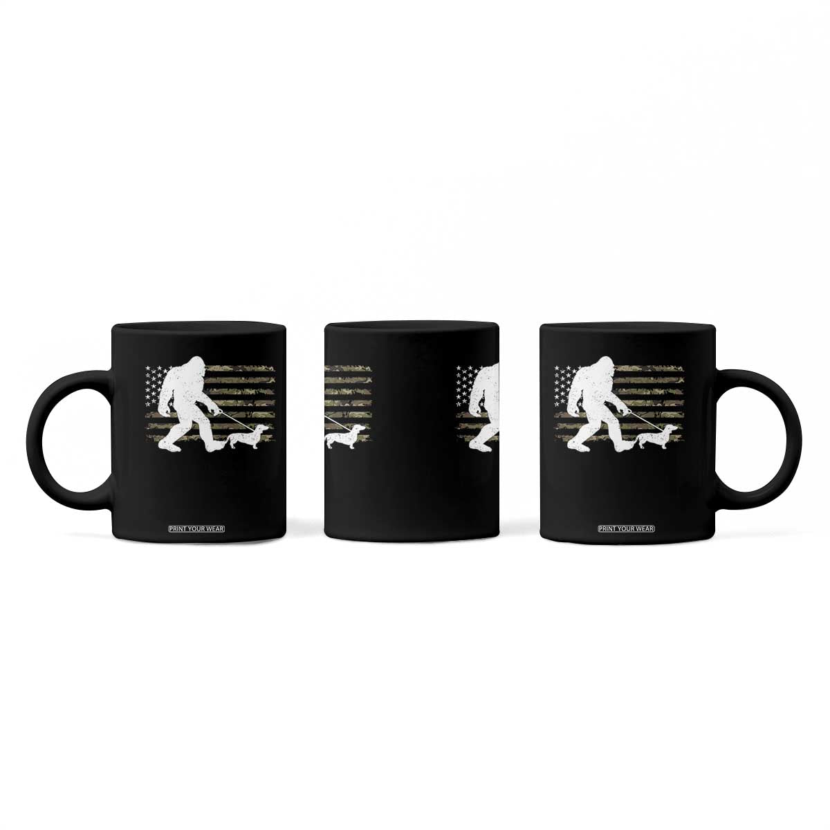 Bigfoot Walking Dachshund Coffee Mug Sasquatch Camo American Flag USA Military Patriotic TS10 Print Your Wear