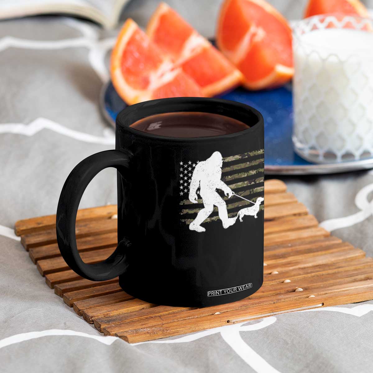 Bigfoot Walking Dachshund Coffee Mug Sasquatch Camo American Flag USA Military Patriotic TS10 Print Your Wear
