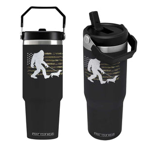 Bigfoot Walking Dachshund Flip Straw Tumbler Sasquatch Camo American Flag USA Military Patriotic TS10 One Size: 30 oz Black Print Your Wear
