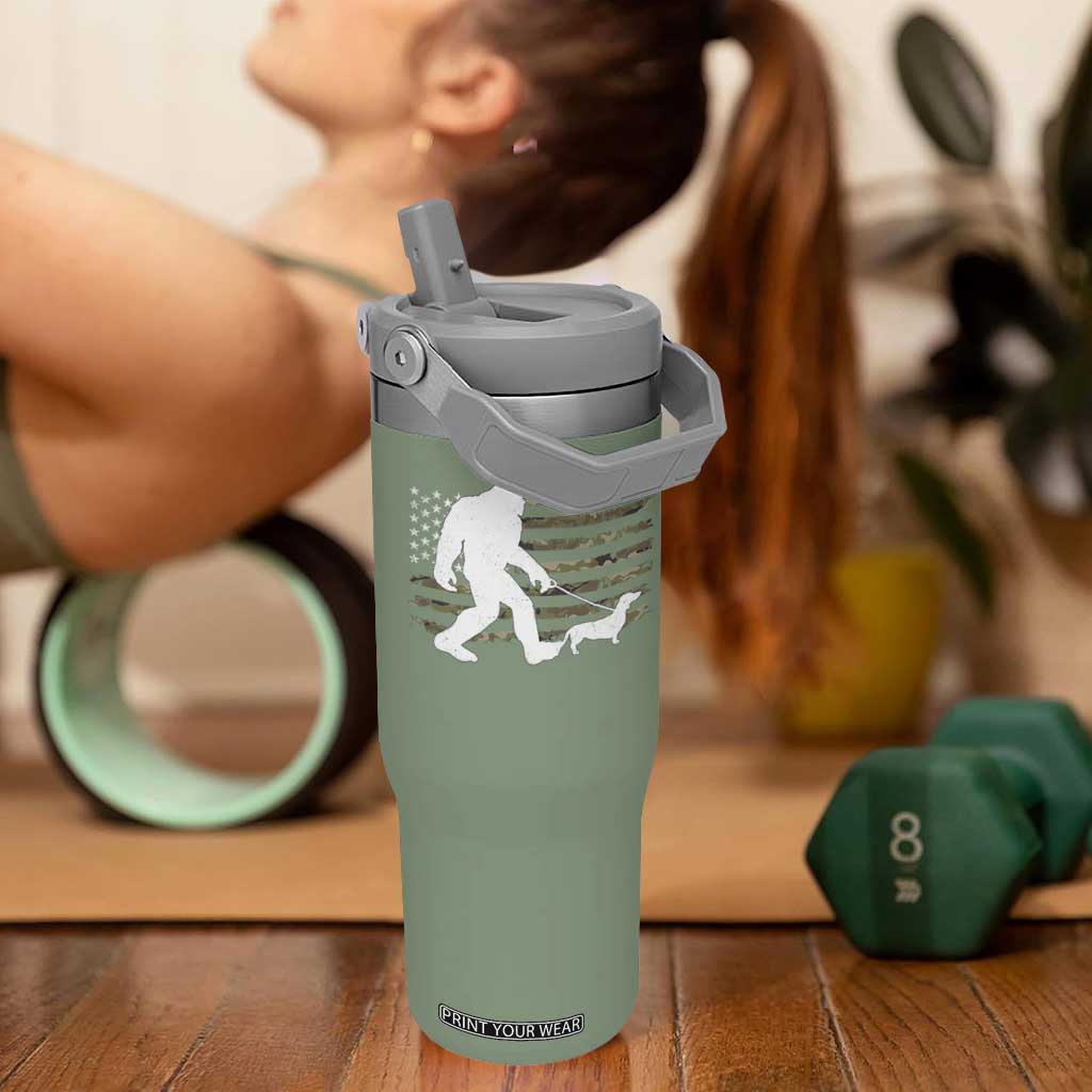Bigfoot Walking Dachshund Flip Straw Tumbler Sasquatch Camo American Flag USA Military Patriotic TS10 One Size: 30 oz Moss Green Print Your Wear