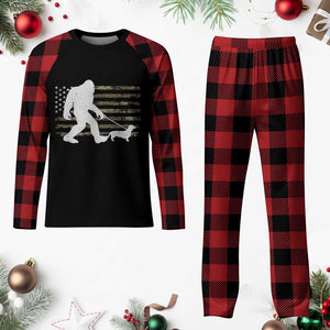 Bigfoot Walking Dachshund Plaid Pajama Set Sasquatch Camo American Flag USA Military Patriotic TS10 Buffalo Plaid Print Your Wear
