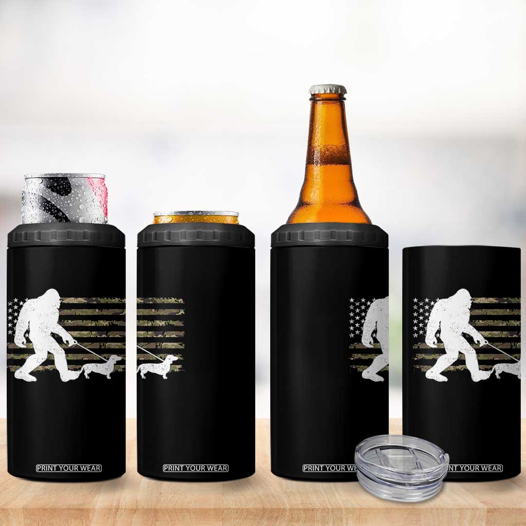 Bigfoot Walking Dachshund 4 in 1 Can Cooler Tumbler Sasquatch Camo American Flag USA Military Patriotic TS10 Print Your Wear