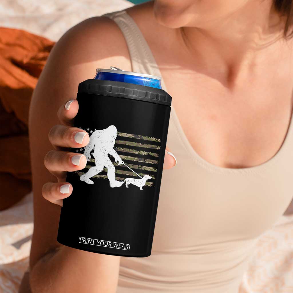 Bigfoot Walking Dachshund 4 in 1 Can Cooler Tumbler Sasquatch Camo American Flag USA Military Patriotic TS10 Print Your Wear