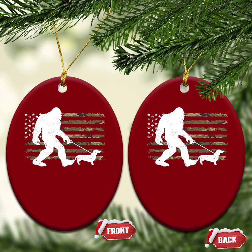 Bigfoot Walking Dachshund Ceramic Ornament Sasquatch Camo American Flag USA Military Patriotic TS10 Print Your Wear