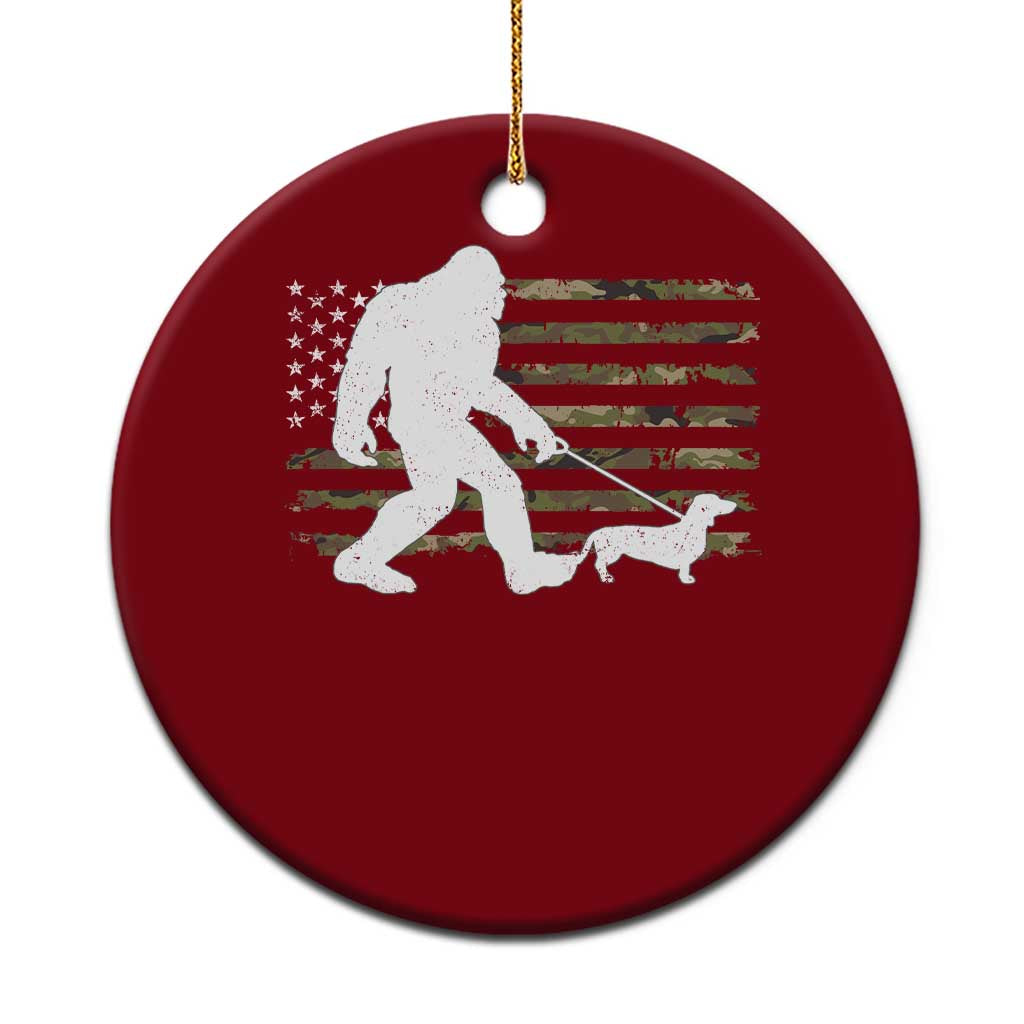 Bigfoot Walking Dachshund Ceramic Ornament Sasquatch Camo American Flag USA Military Patriotic TS10 1pc Red Print Your Wear