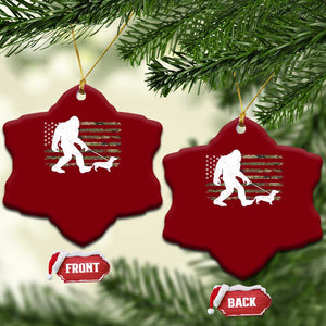 Bigfoot Walking Dachshund Ceramic Ornament Sasquatch Camo American Flag USA Military Patriotic TS10 Print Your Wear