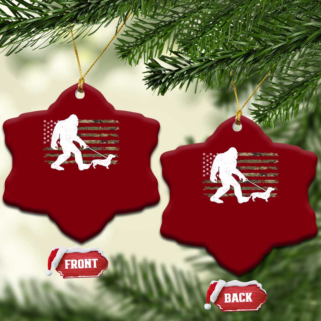 Bigfoot Walking Dachshund Ceramic Ornament Sasquatch Camo American Flag USA Military Patriotic TS10 Print Your Wear