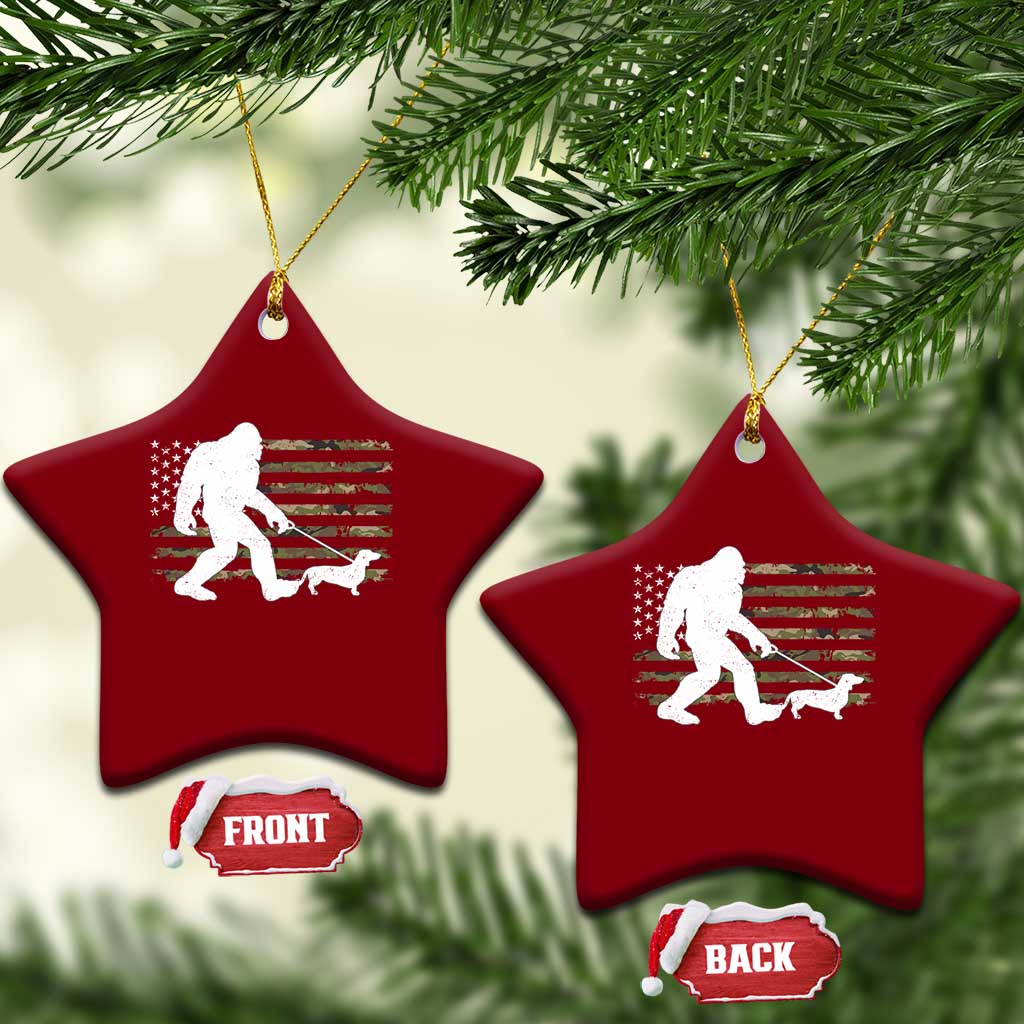 Bigfoot Walking Dachshund Ceramic Ornament Sasquatch Camo American Flag USA Military Patriotic TS10 Print Your Wear
