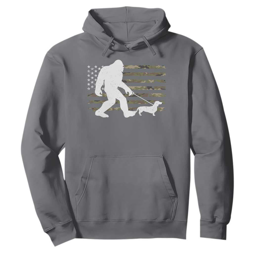 Bigfoot Walking Dachshund Hoodie Sasquatch Camo American Flag USA Military Patriotic TS10 Charcoal Print Your Wear