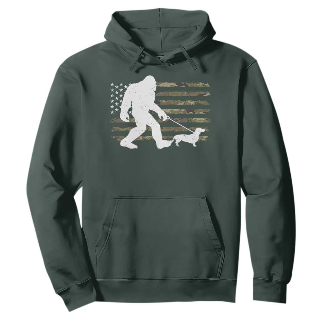 Bigfoot Walking Dachshund Hoodie Sasquatch Camo American Flag USA Military Patriotic TS10 Dark Forest Green Print Your Wear