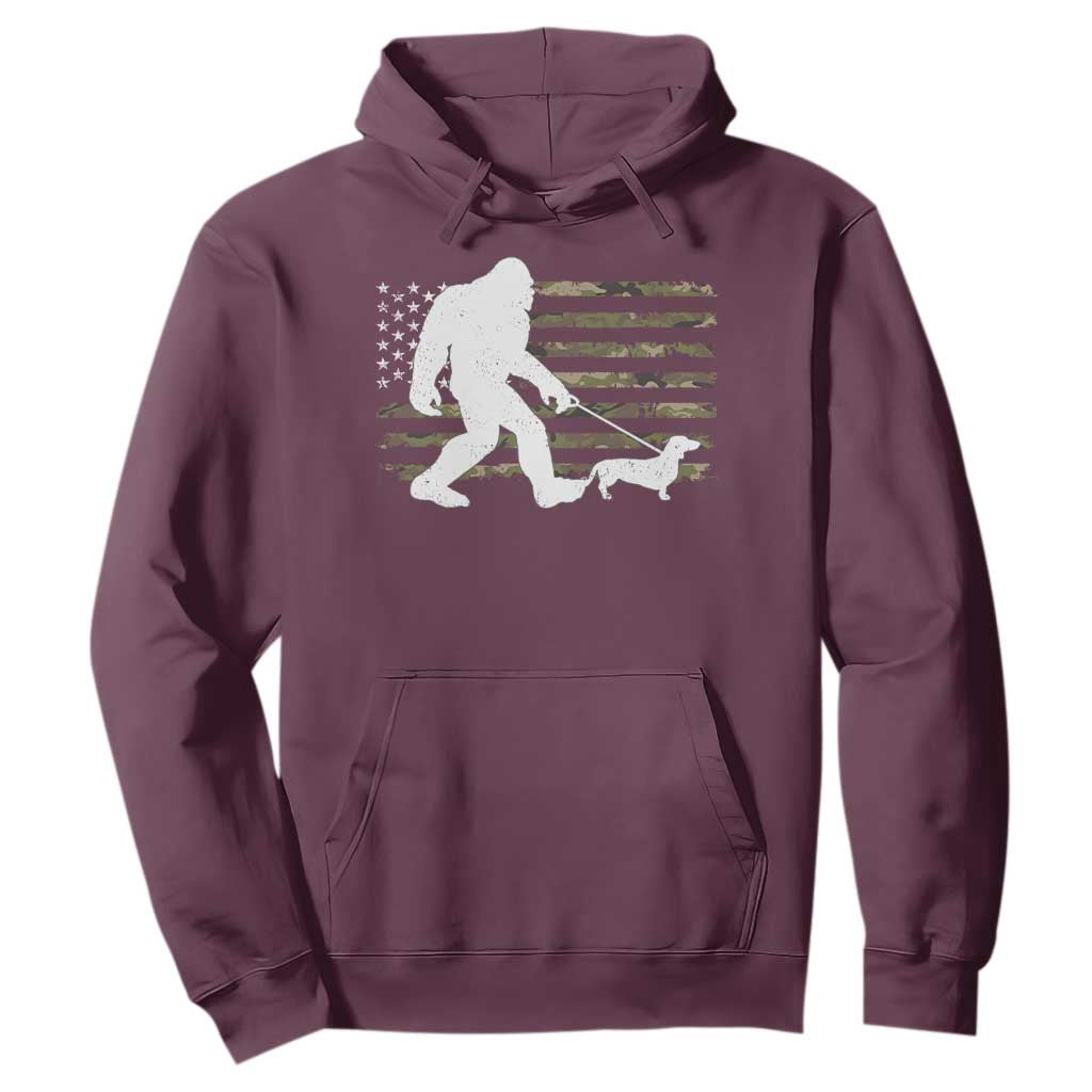 Bigfoot Walking Dachshund Hoodie Sasquatch Camo American Flag USA Military Patriotic TS10 Maroon Print Your Wear
