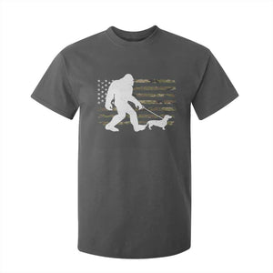 Bigfoot Walking Dachshund T Shirt For Kid Sasquatch Camo American Flag USA Military Patriotic TS10 Dark Heather Print Your Wear