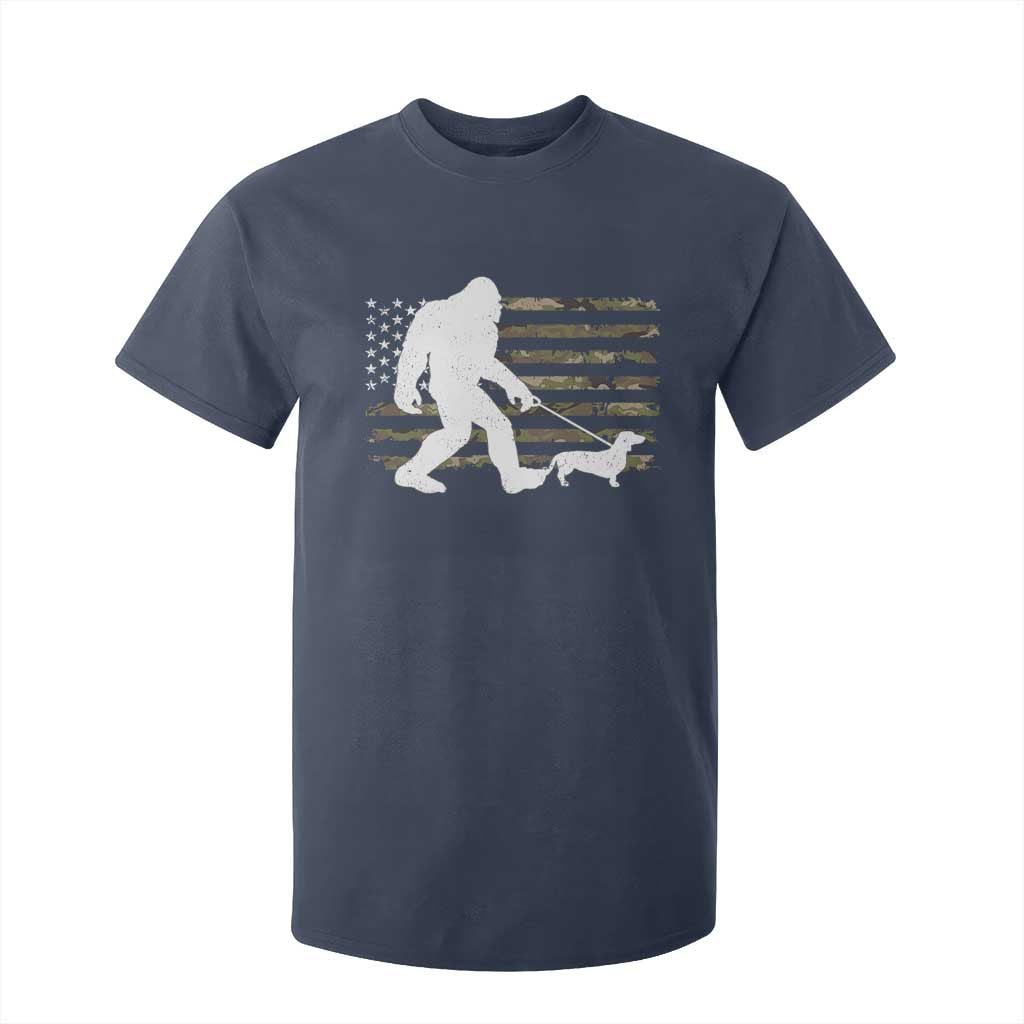 Bigfoot Walking Dachshund T Shirt For Kid Sasquatch Camo American Flag USA Military Patriotic TS10 Navy Print Your Wear