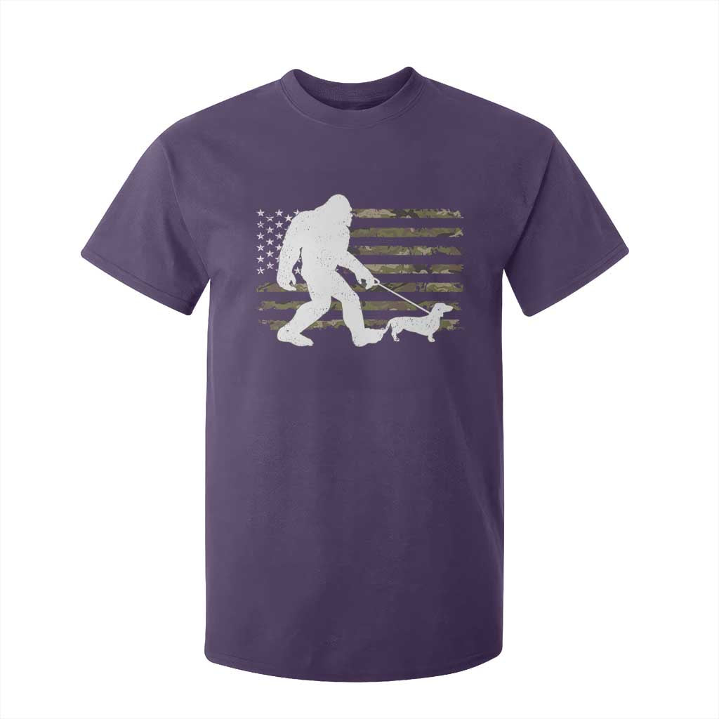 Bigfoot Walking Dachshund T Shirt For Kid Sasquatch Camo American Flag USA Military Patriotic TS10 Purple Print Your Wear