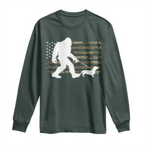 Bigfoot Walking Dachshund Long Sleeve Shirt Sasquatch Camo American Flag USA Military Patriotic TS10 Dark Forest Green Print Your Wear