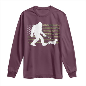 Bigfoot Walking Dachshund Long Sleeve Shirt Sasquatch Camo American Flag USA Military Patriotic TS10 Maroon Print Your Wear