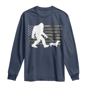 Bigfoot Walking Dachshund Long Sleeve Shirt Sasquatch Camo American Flag USA Military Patriotic TS10 Navy Print Your Wear