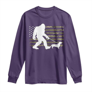 Bigfoot Walking Dachshund Long Sleeve Shirt Sasquatch Camo American Flag USA Military Patriotic TS10 Purple Print Your Wear