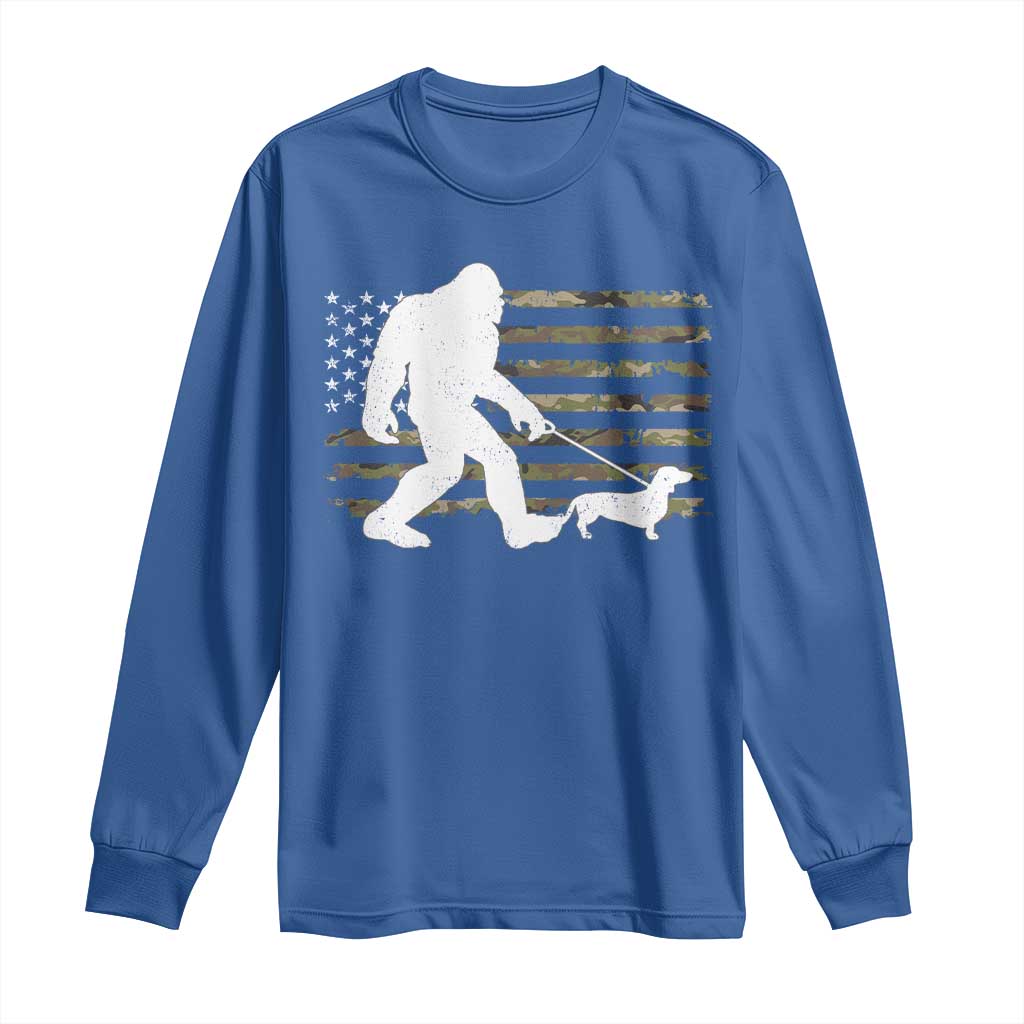 Bigfoot Walking Dachshund Long Sleeve Shirt Sasquatch Camo American Flag USA Military Patriotic TS10 Royal Blue Print Your Wear