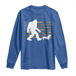Bigfoot Walking Dachshund Long Sleeve Shirt Sasquatch Camo American Flag USA Military Patriotic TS10 Royal Blue Print Your Wear