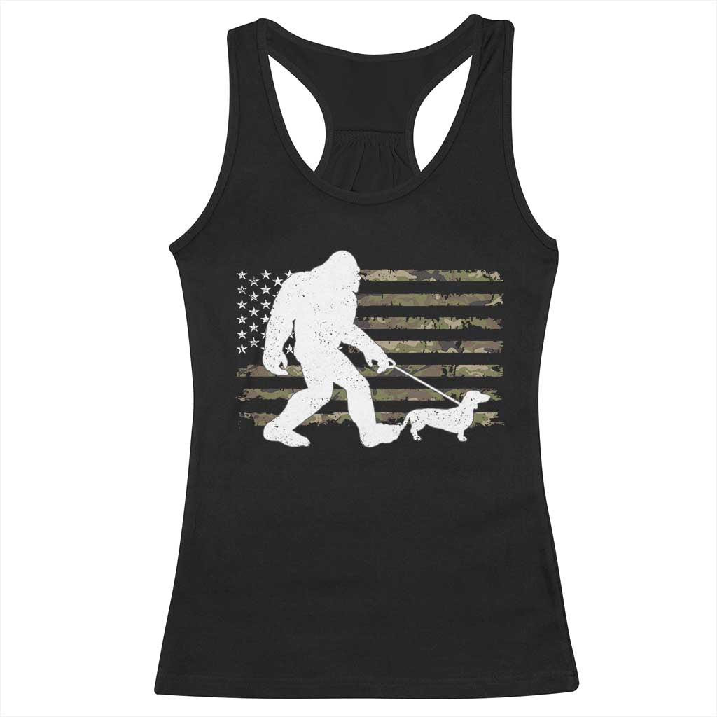 Bigfoot Walking Dachshund Racerback Tank Top Sasquatch Camo American Flag USA Military Patriotic TS10 Black Print Your Wear