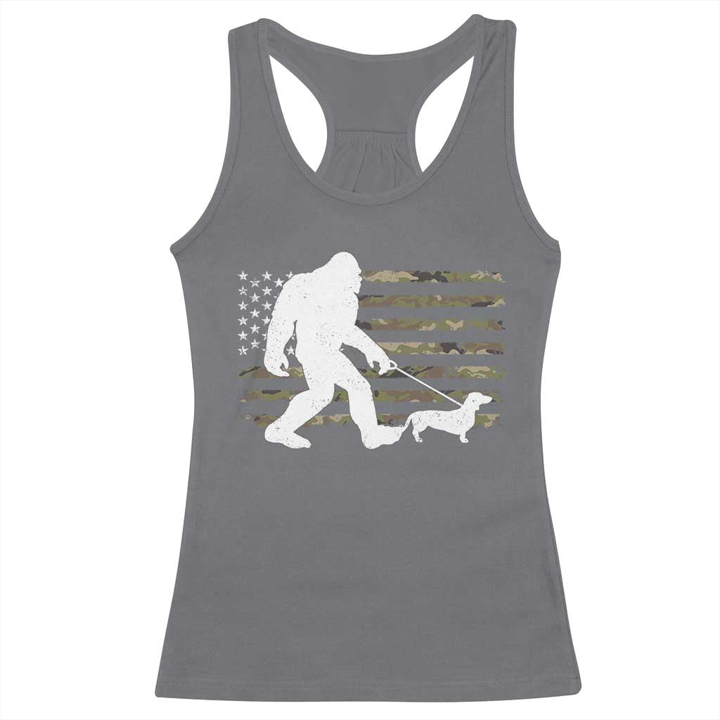 Bigfoot Walking Dachshund Racerback Tank Top Sasquatch Camo American Flag USA Military Patriotic TS10 Charcoal Print Your Wear